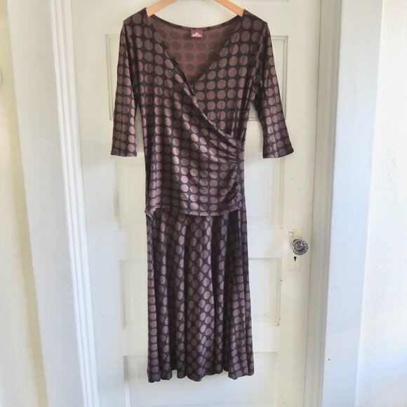 Salaam Black & Brown Faux Wrap Ruched Jersey Dress M - Picture 4 of 9